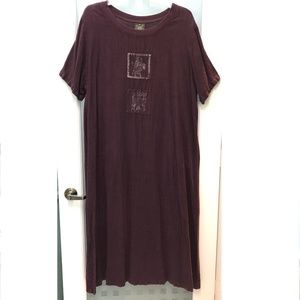 🎉2xHP🎉 BLUE CACTUS Linen Maxi Dress Beach Pool Cover Up Maroon Vintage Plus 3X